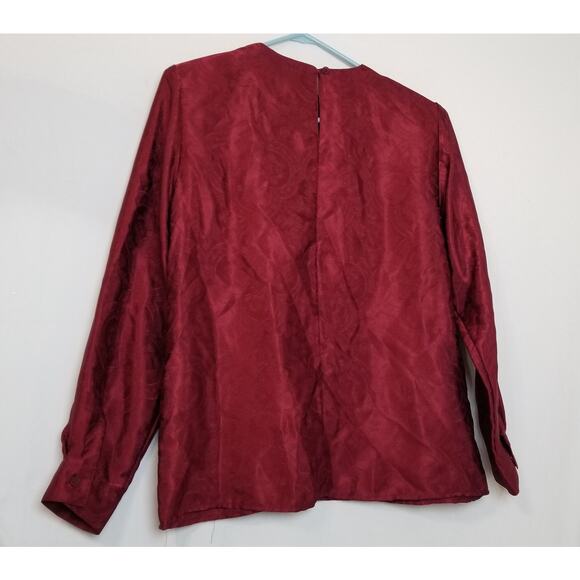 VTG-Worthington Women's Burgundy Floral Blouse Long Cuff Sleeves Rnd Neck Sz 10P - Picture 2 of 6